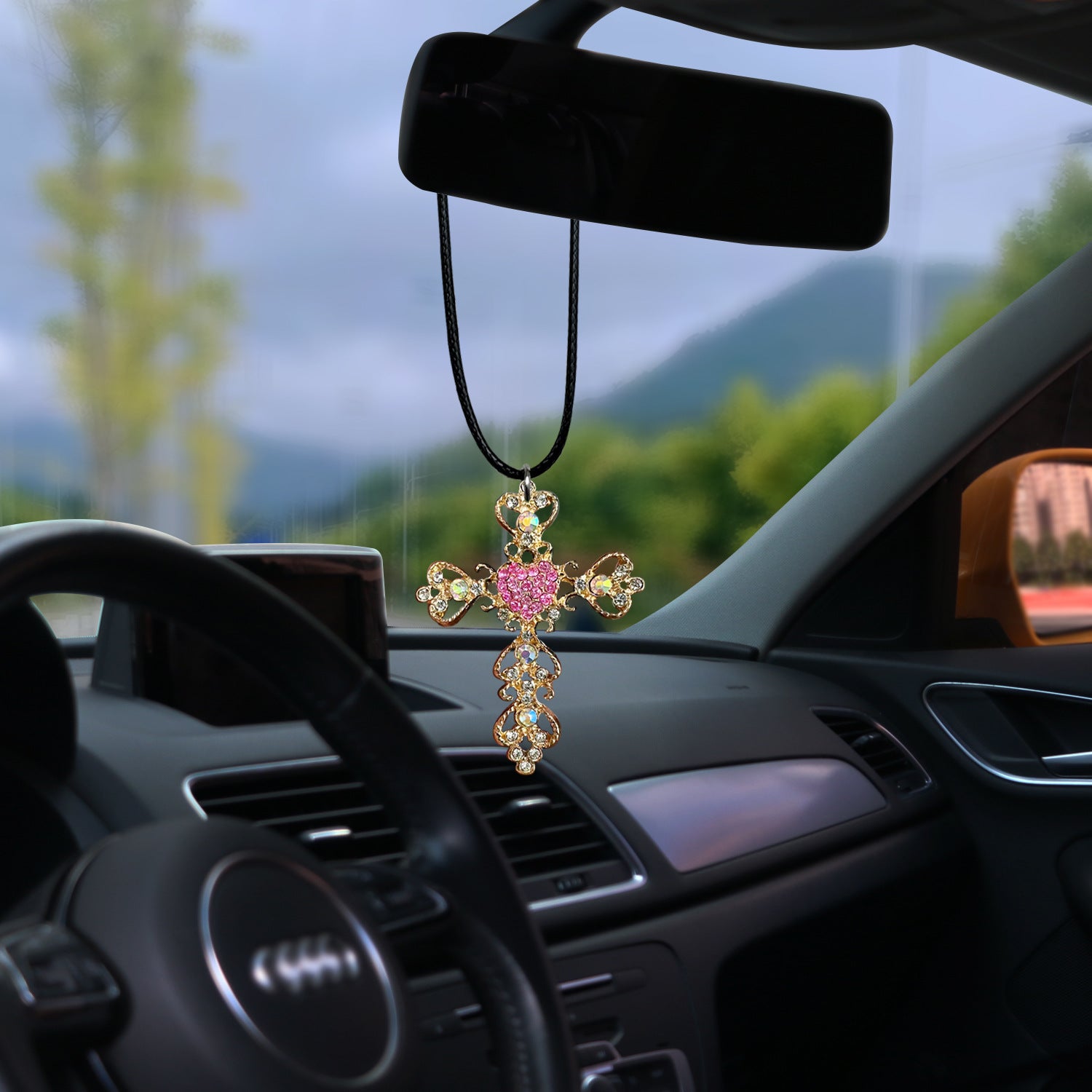 Wholesale diamond encrusted love cross car decoration pendant alloy cross